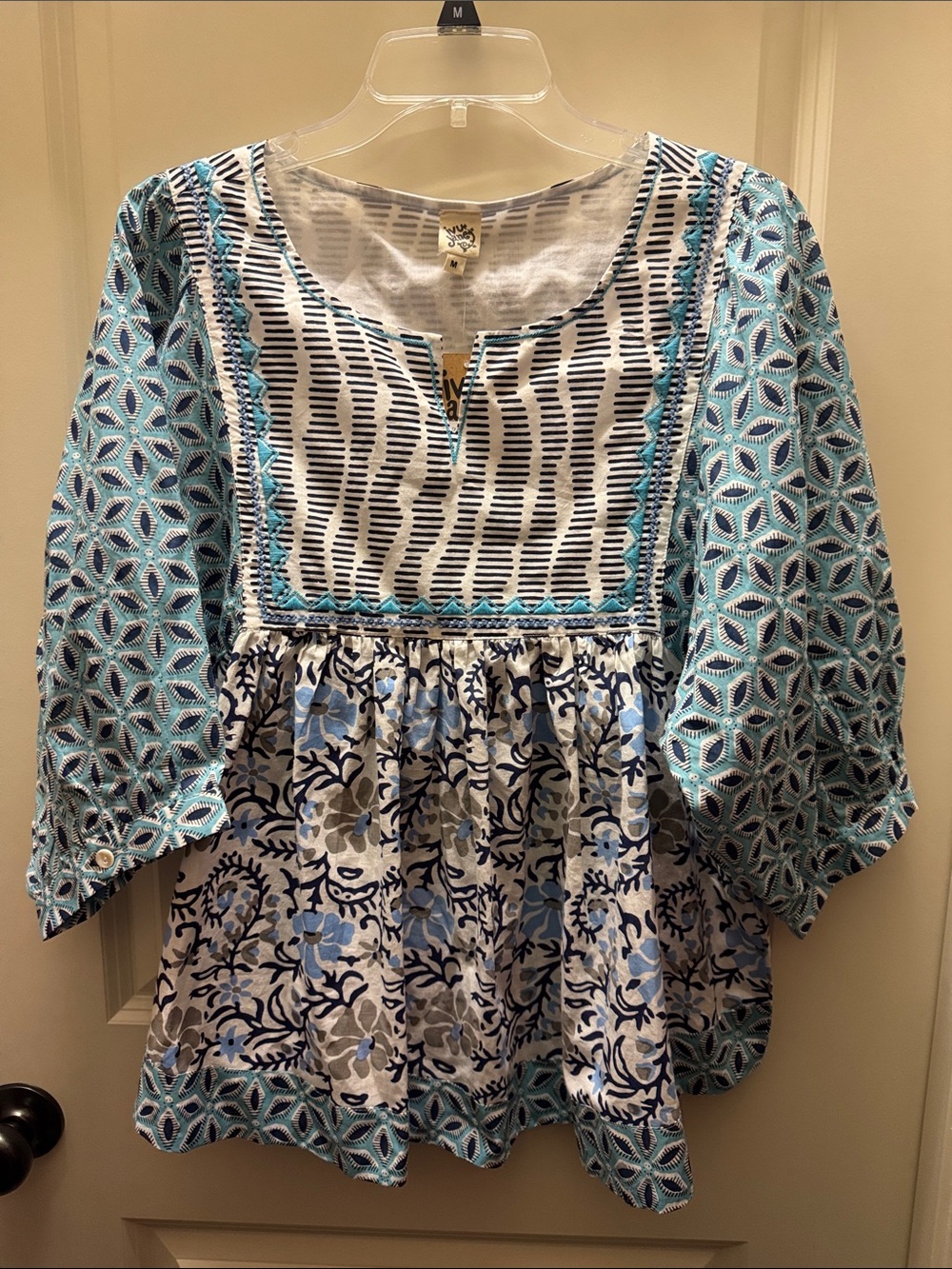 ivy jane Blue & White Mixed Print Peasant Tunic